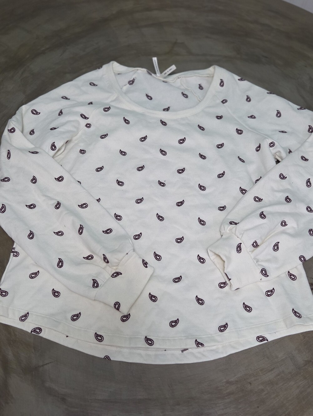 Roper Cream Long-Sleeve Top with Maroon Paisley Motif